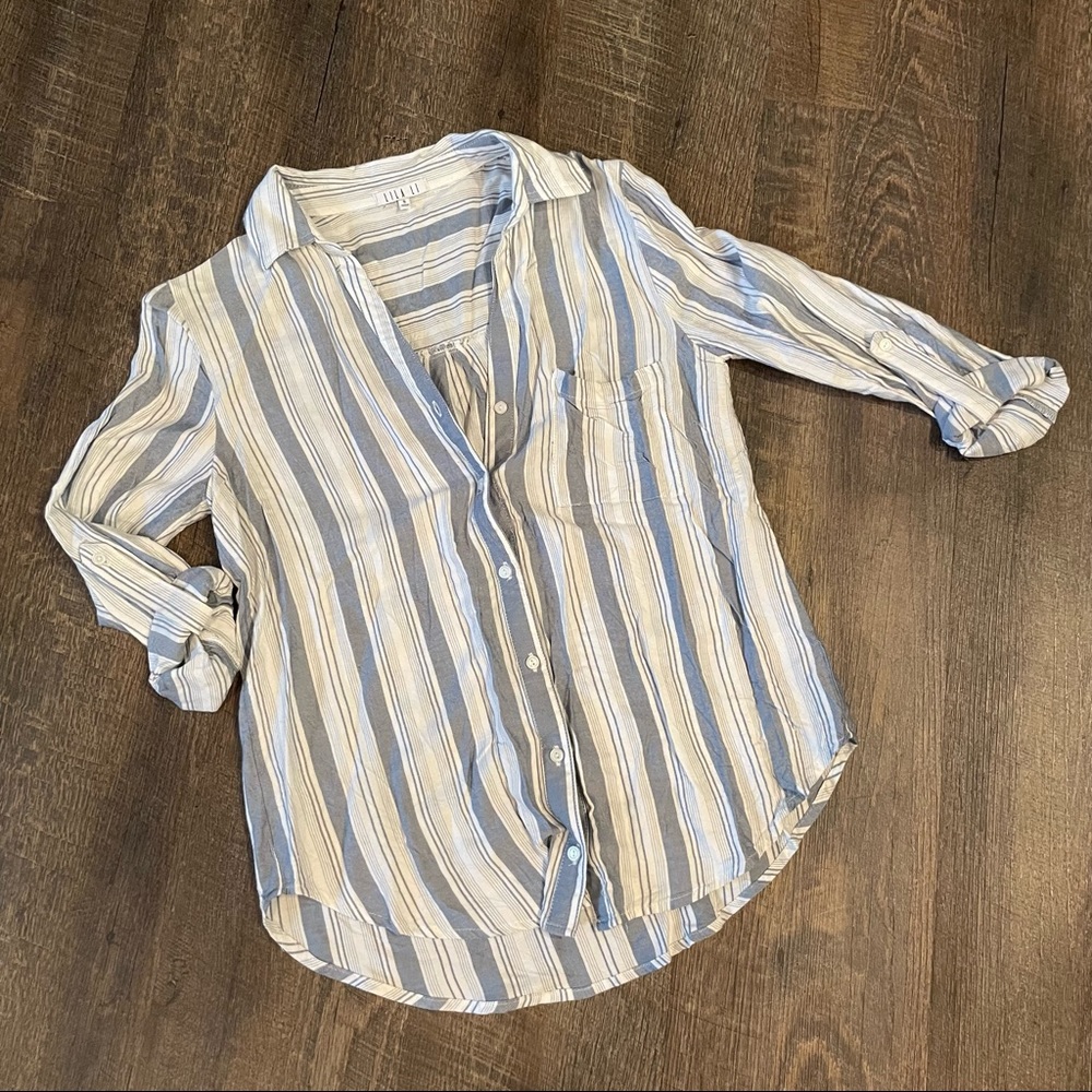 Blue and white button up shirt